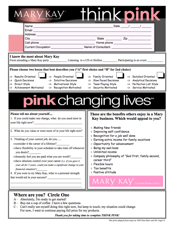 Mary Kay Think Pink Survey